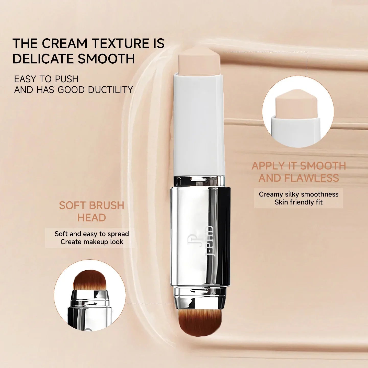 Two-in-one Brush Head Foundation Stick, Lightweight and Smooth, Long-lasting Coverage, Creating A Perfect Makeup Effect Tri Light Beauty