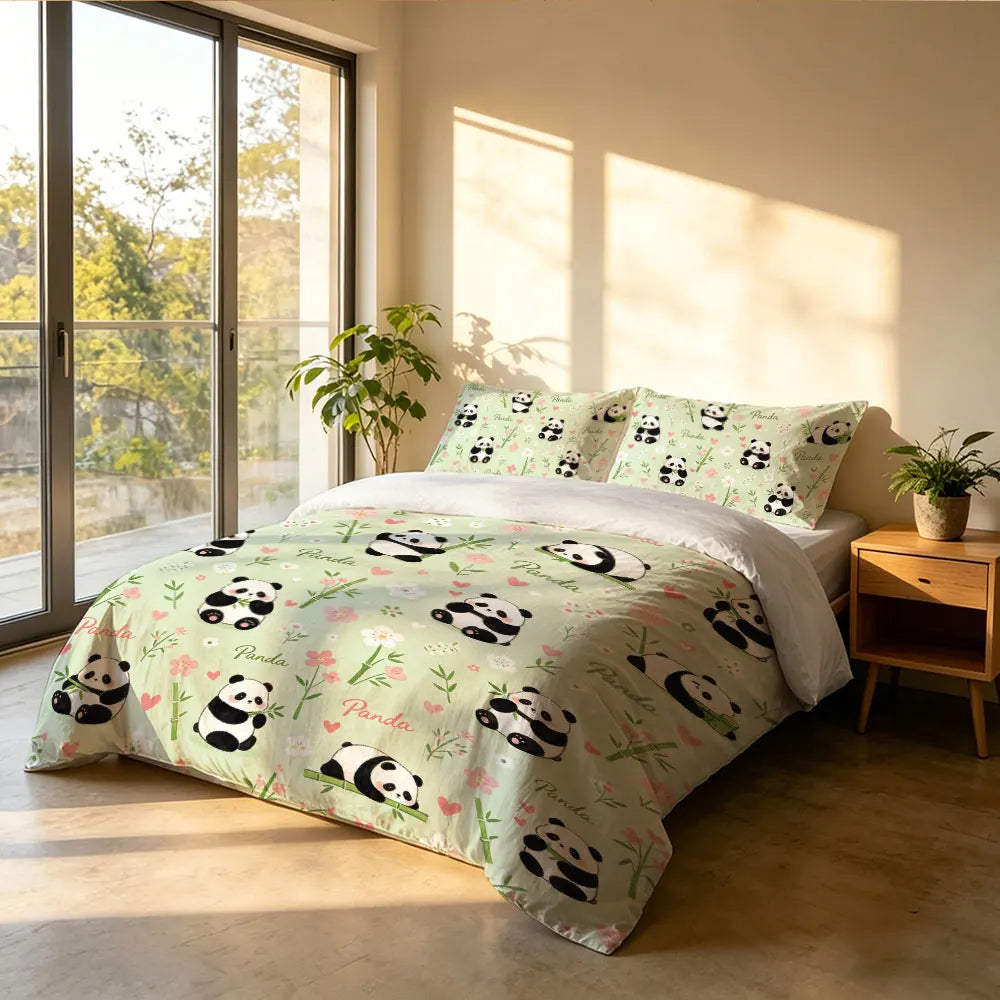 3pcs Cartoon Panda Print Coreless Duvet Cover Cool Summer Lightweight Bedding Set Multi Size Bedroom Bedding Decoration Pi-Mart