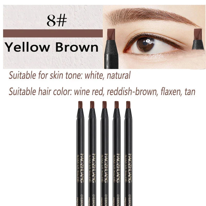5PCS Haozhuang Eyebrow Pencil Brown Wholesale Cosmetic Pencil Product Natural Waterproof Long-Lasting Tattoo Brush Makeup Beauty Tri Light Beauty