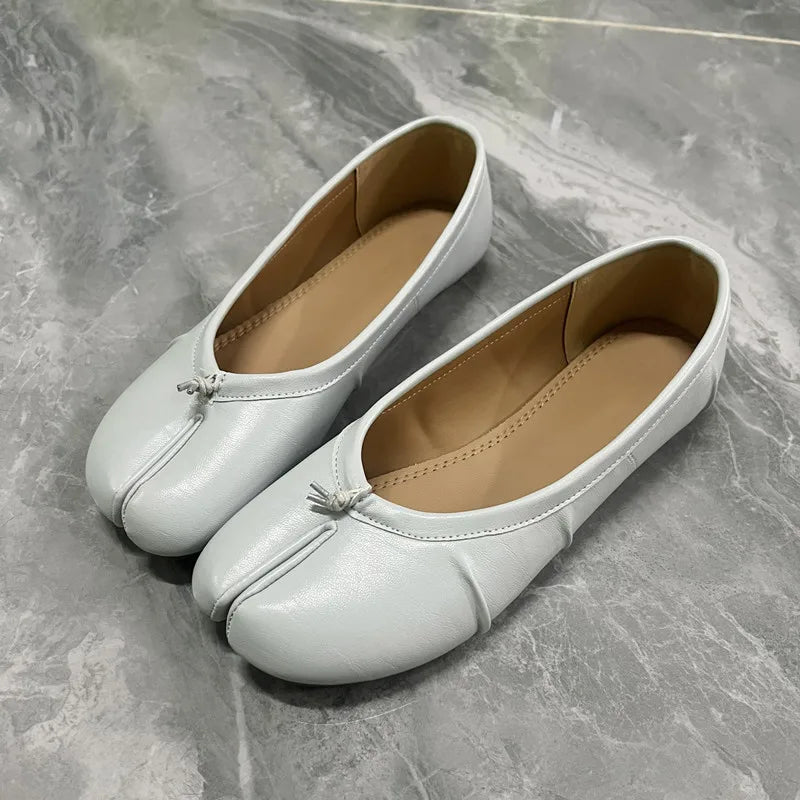 Split Toe Women Ballet Flats Fashion Tabi Shoes Casual Slip-on Loafers Ladies Pleated Leather Espadrilles Zapatillas Mujer Pi-Mart