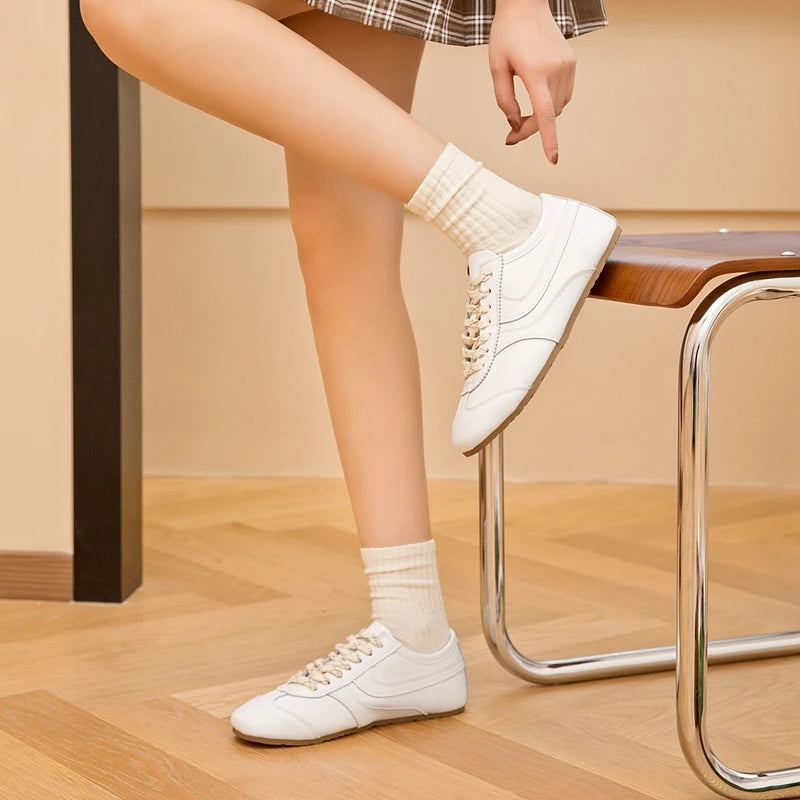 German Training Shoes Women 2026 New Genuine Leather Women Sneakers Flat Lace-up Retro Large Size Forrest Gump Shoes Women Pi-Mart