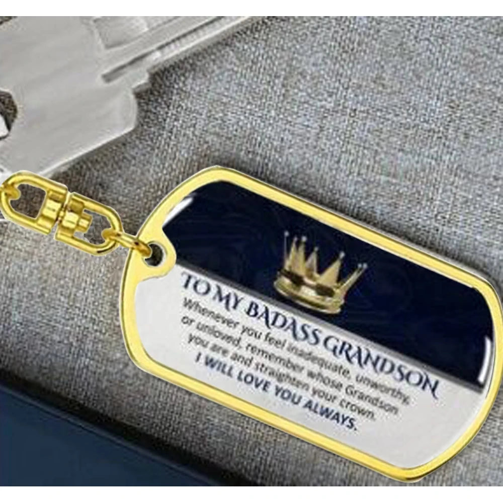 Keepsake for Son Grandson Daughter Granddaughter Keychain Gifts from Grandma Grandpa to My Badass Son Keyring Pi-Mart