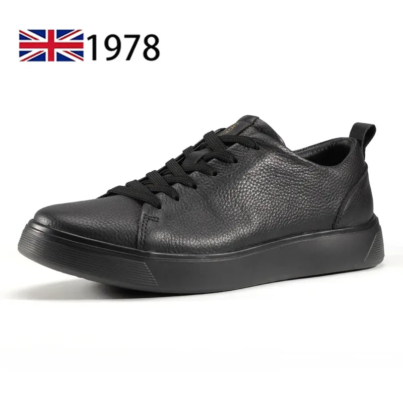 Men Casual Leather Shoes, Business Genuine Leather Shoes Men Thick-soled Sports White Versatile Board Shoes Pi-Mart