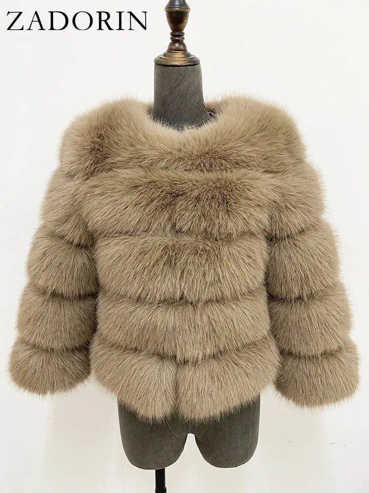 ZADORIN S-6XL Mink Coat Winter Black White Faux Fur Coat Woman Elegant Fluffy Faux Fur Jacket Top Short Fur Coats Woman Clothing LadyShow.Store