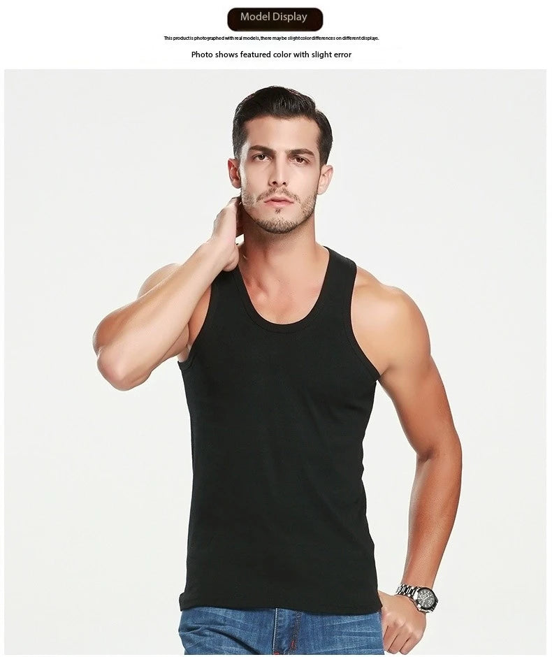 2026 New Men's Summer Lightweight Cotton Tight Vest Sports Casual Family Pajamas Outdoor Tight Top Breathable Quick Drying Vest Pi-Mart