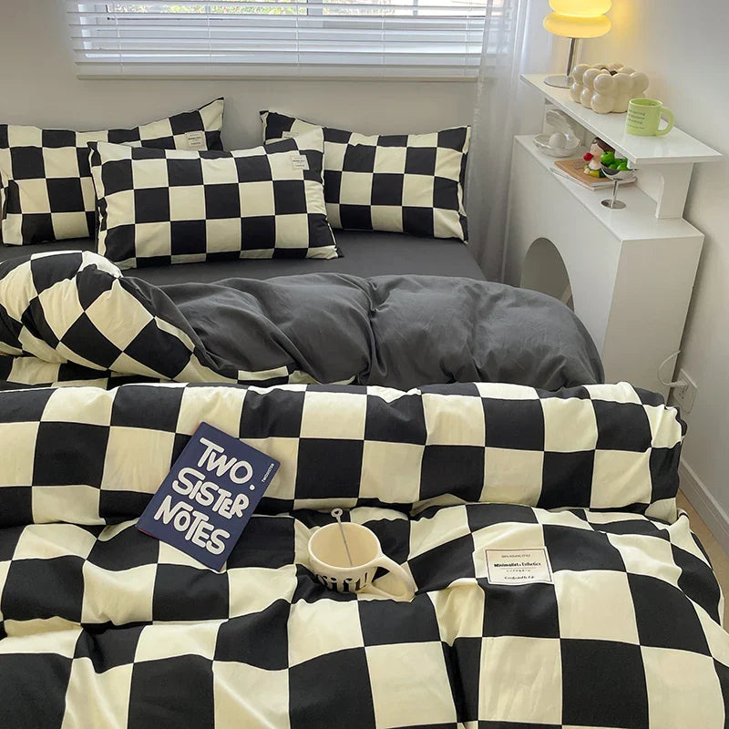 Plaid Style Bedding Set Skin-friendly Quilt Cover Pillowcase Bedsheet Home Bed Linen Sets Single/Full/Queen/King Size Bedclothes LadyShow.Store