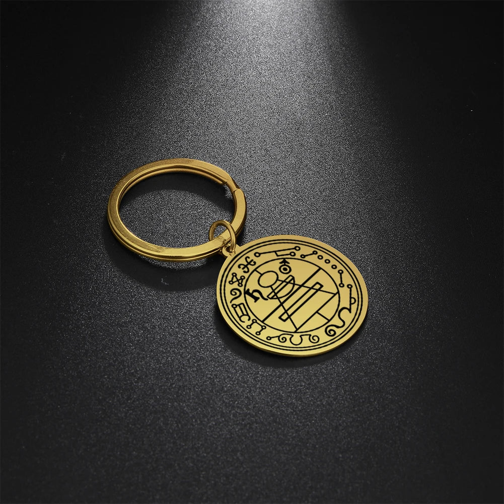 Dawapara Protection Secret Seal of Solomon Pendant Keychain Witchcraft Hexagram Wealth Fortune Amulet Stainless Steel Jewelry Pi-Mart