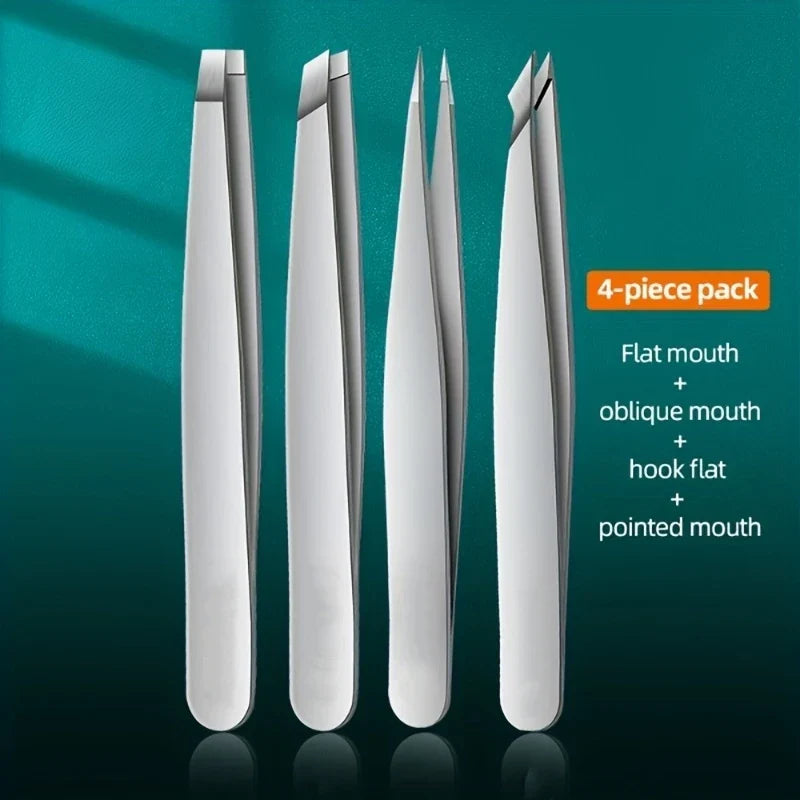 Ouriner Eyebrow Tweezers Set 4 Pcs Stainless Steel Eyebrow Forceps Professional Beauty Tool Set For Facial Hair Inward Growing LadyShow.Store