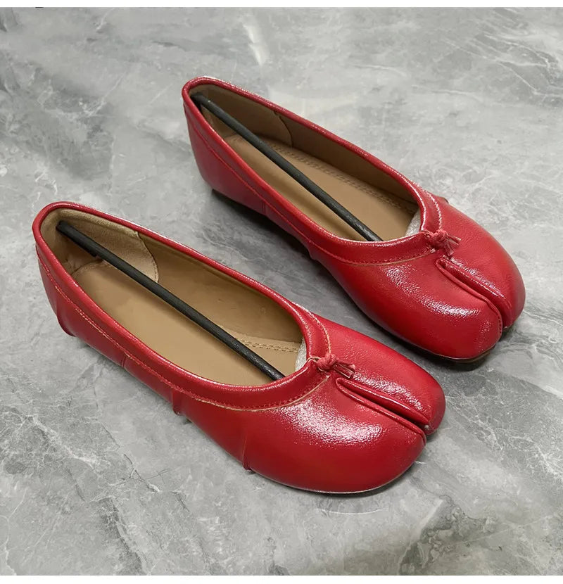 Split Toe Women Ballet Flats Fashion Tabi Shoes Casual Slip-on Loafers Ladies Pleated Leather Espadrilles Zapatillas Mujer Pi-Mart