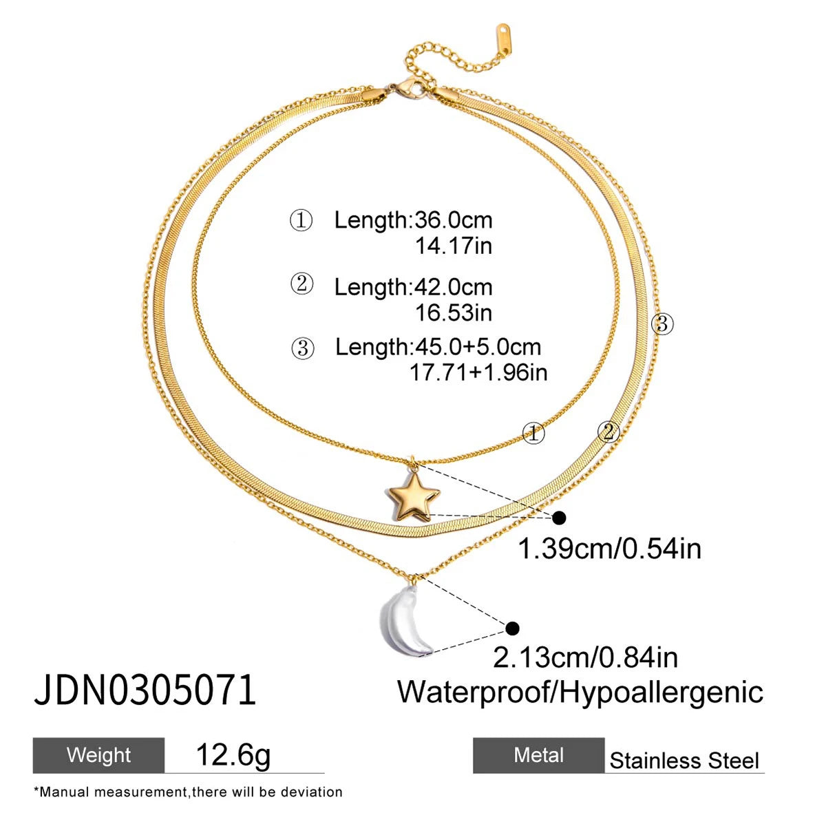 Zora Y2K Trendy 18K Gold Color Plated Sun Cross Fish Moon Pendant Multi Layer Necklace Waterproof Stainless Steel Women Jewelry Pi-Mart