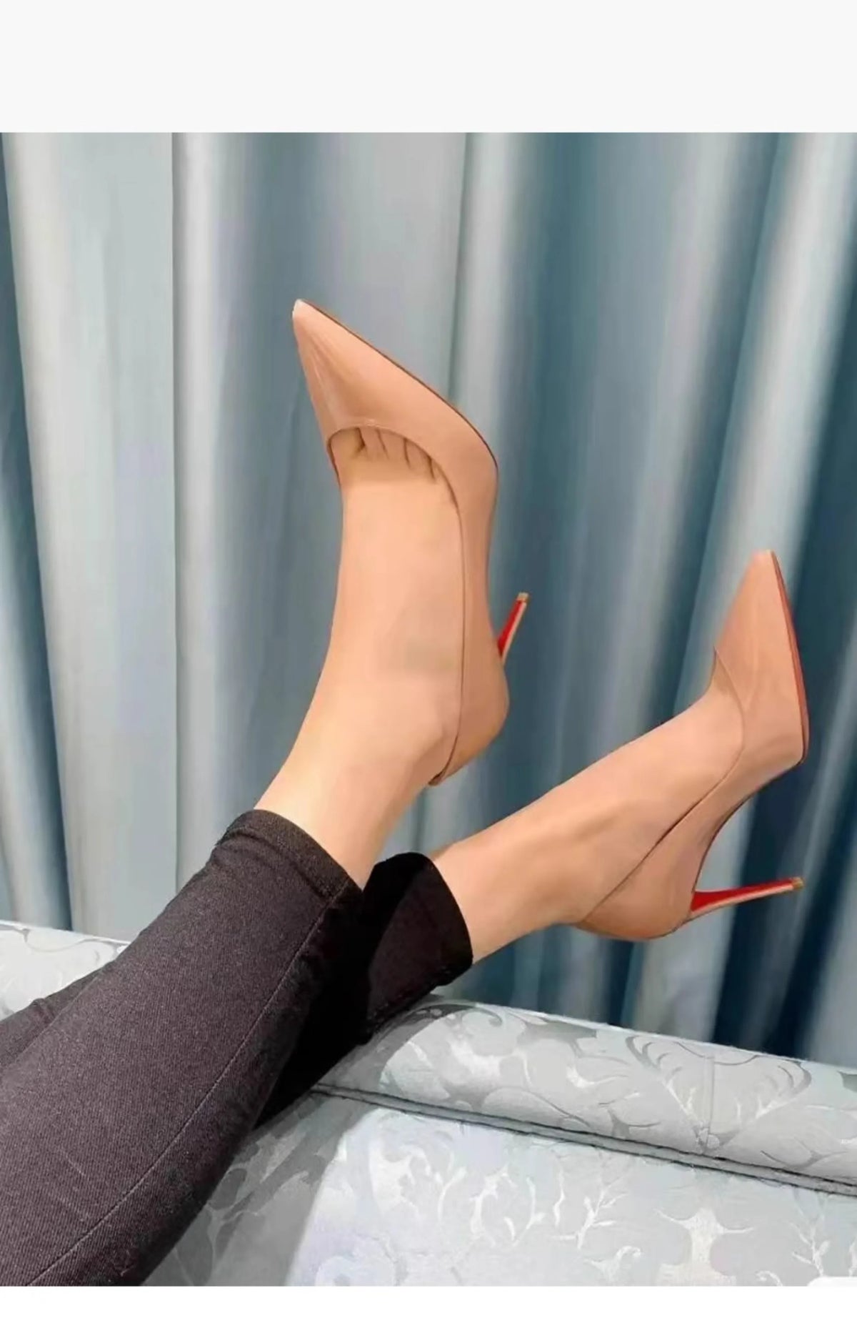 Women Heels Naked Color Women's Elegant High Heel Luxury Black Shoes Woman 2026 Red Shiny Bottoms Pointed Toe Party Ladies Women Pi-Mart