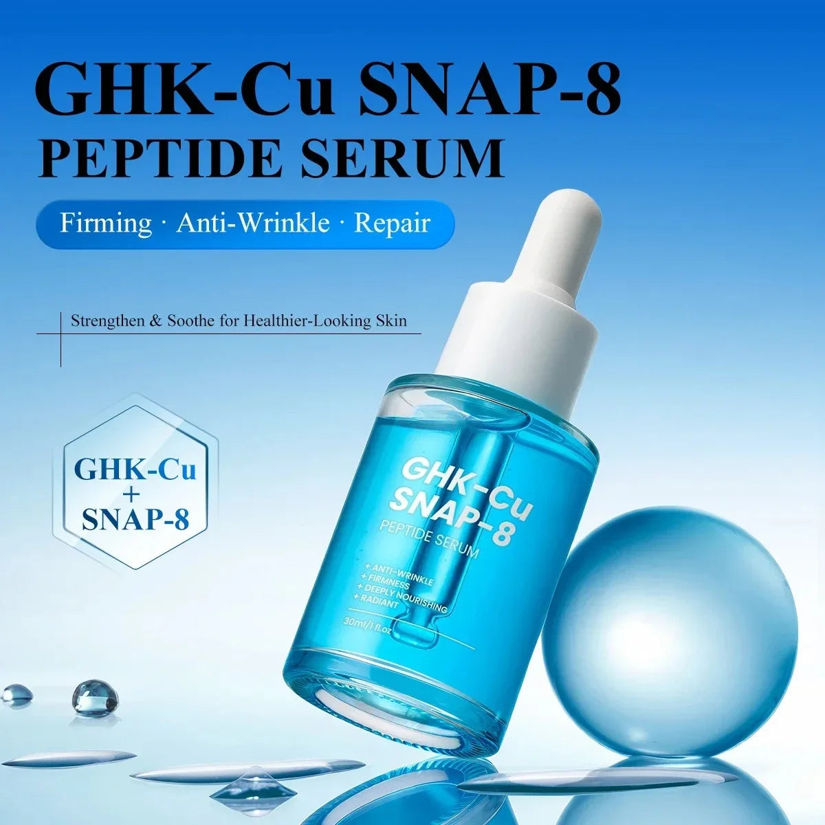 Premium GHK-Cu Copper Peptide SNAP-8 Anti-Aging Essence Fade Fine Lines Lifting Firming Hydration Boost Collagen All Skin Types Pi-Mart