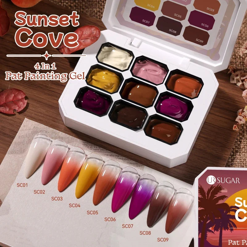UR SUGAR 9 Colors Gradient Painting Gel Nail Art Gradient Color DIY Design Gel 4 In 1 Used For Gradient Nail Stamping Pattern Tri Light Beauty
