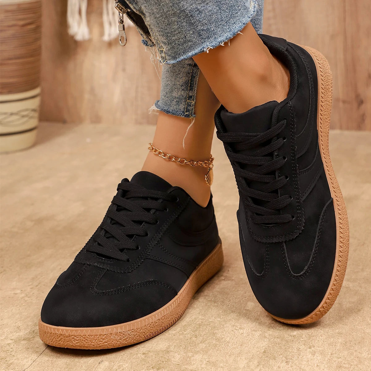 Retro Brown Platform Sneakers Women 2026 Flat Trend German Training Shoes Woman Plus Size 43 Non-slip Thick Sole Vulcanize Shoes Pi-Mart