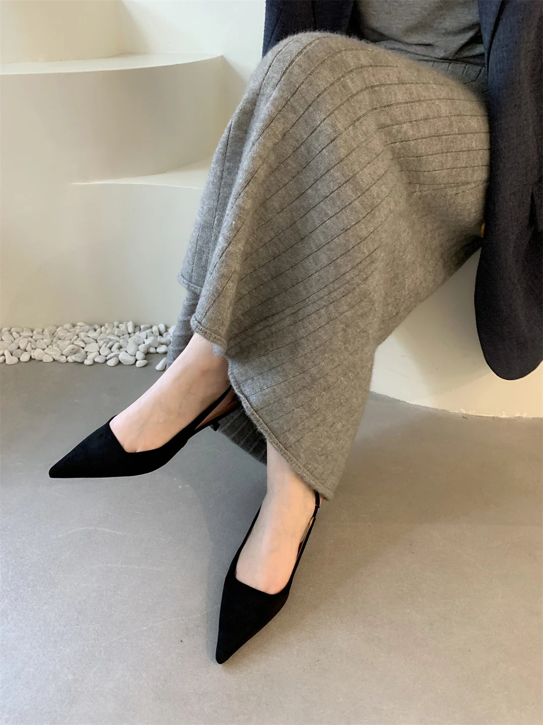 Bailamos Women Sandals Pointed Toe Elegant Low-heel Shoes Summer Fashion Slingback Woman Mules Shoes Pumps Dress Shoes Pi-Mart