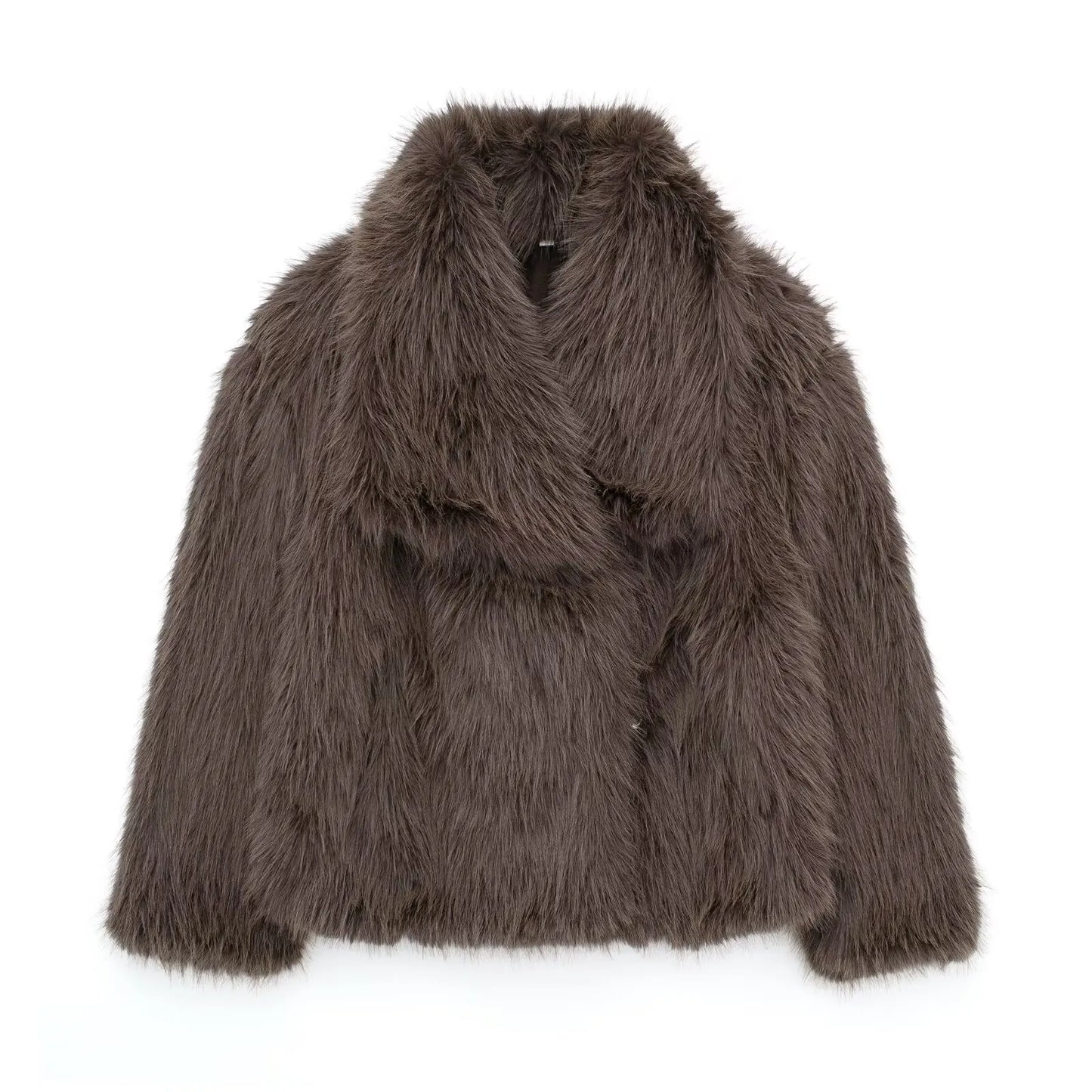 HH Women Fashion Cropped Faux Fur Jacket Coat Long Sleeve Front Snap-button Female Outerwear Chic Lapel Collar Thick Coat LadyShow.Store