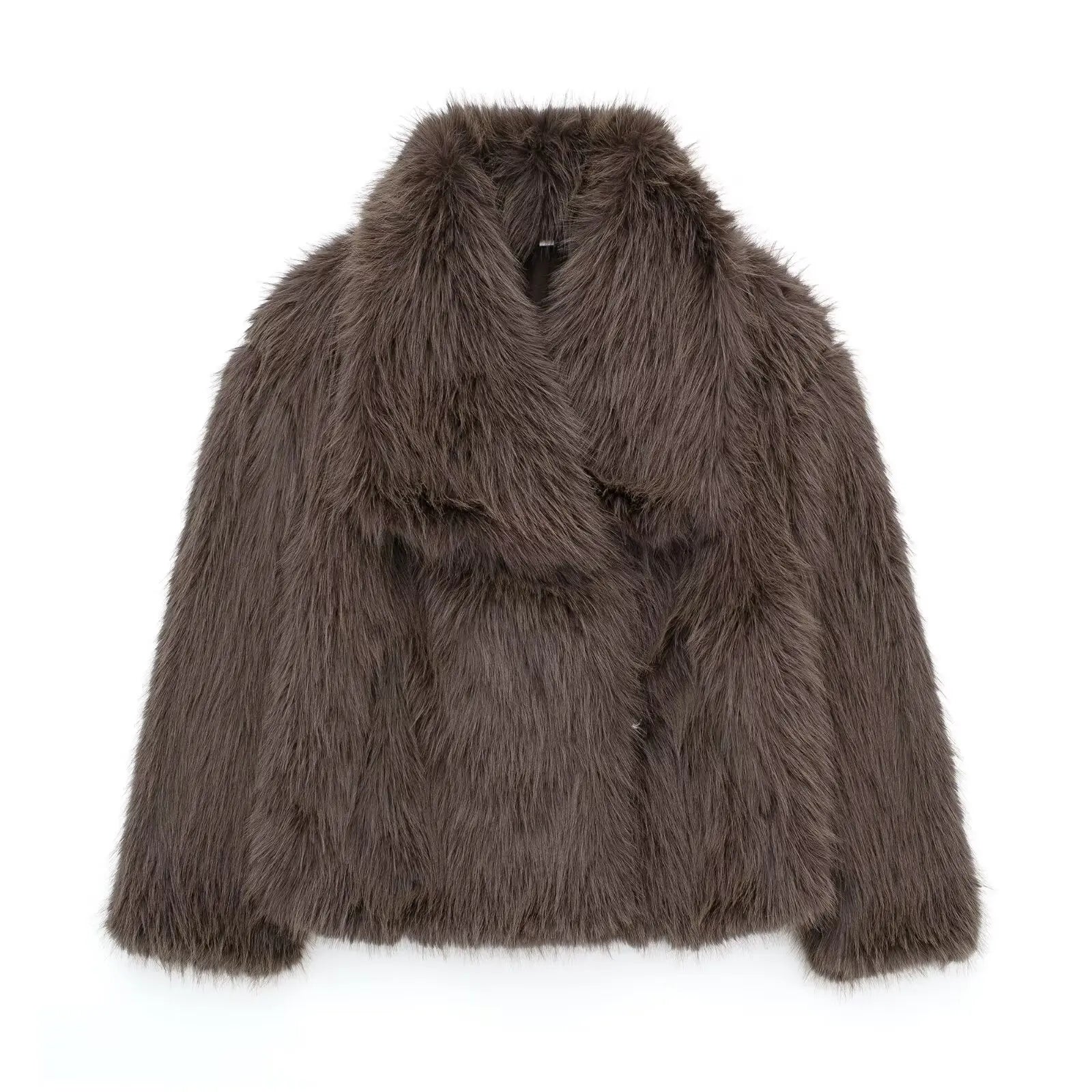 HH Women Fashion Cropped Faux Fur Jacket Coat Long Sleeve Front Snap-button Female Outerwear Chic Lapel Collar Thick Coat LadyShow.Store