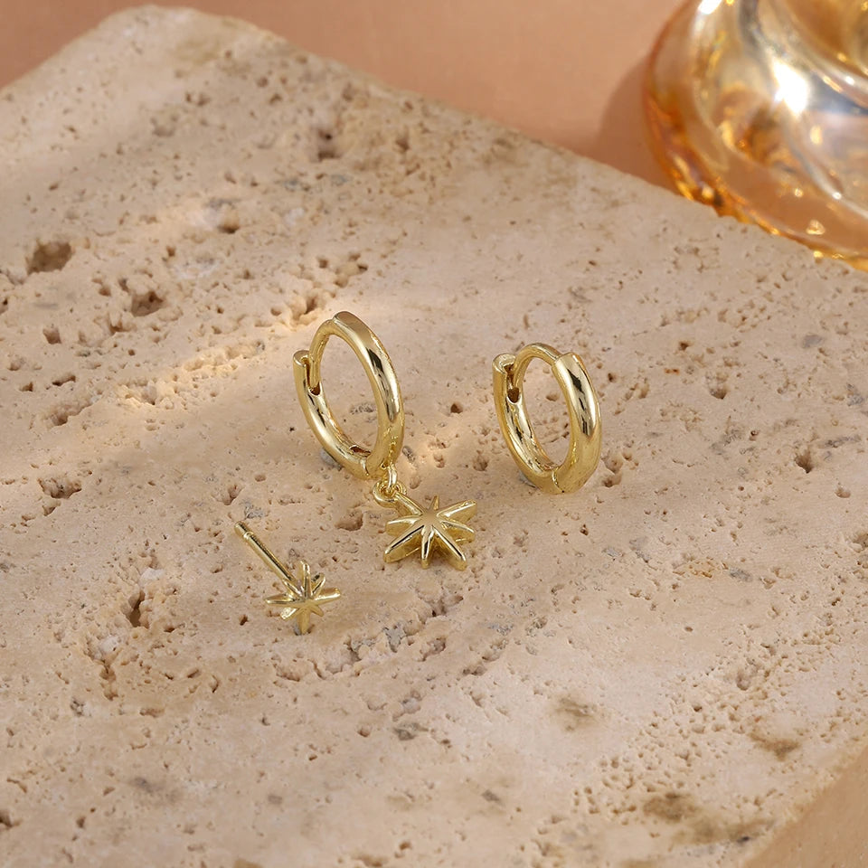 ZAKOL 3 Piece Fashion Round Star Drop Earrings Set for Women Gold Color Dangle Earring Punk Unisex Rock Jewelry Pi-Mart