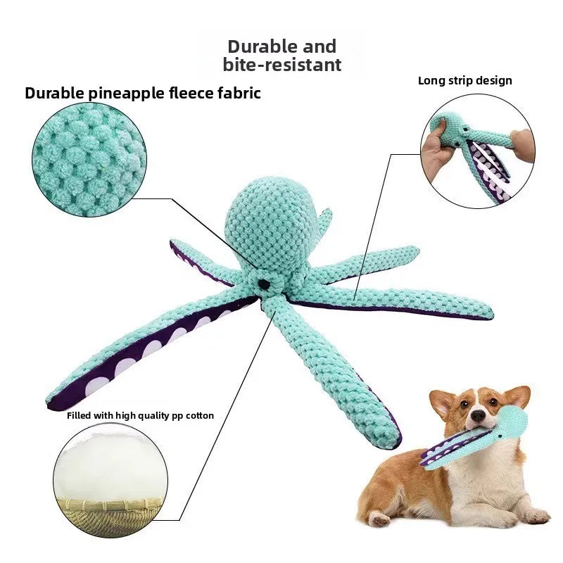 Cute Octopus Plush Dog Toy Squeaky Bite-Resistant Chew Toy for Puppy Teeth Cleaning Interactive Pet Toy Pi-Mart