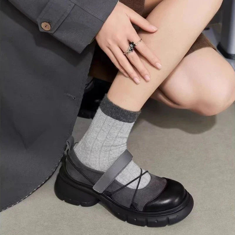 Women's Platform Mary Jane Loafers, Crisscross Strap Chunky Heel Casual Shoes, Sweet & Cool Style for Spring Daily Date & Party LadyShow.Store