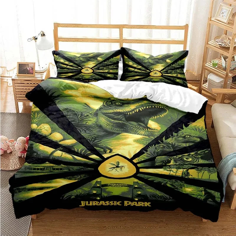 Jurassic Park Bedding Set Cartoon Kids Duvet Cover Set Pillowcase Queen King Double Bed Home Dropshipping King Size Bedding Set Pi-Mart