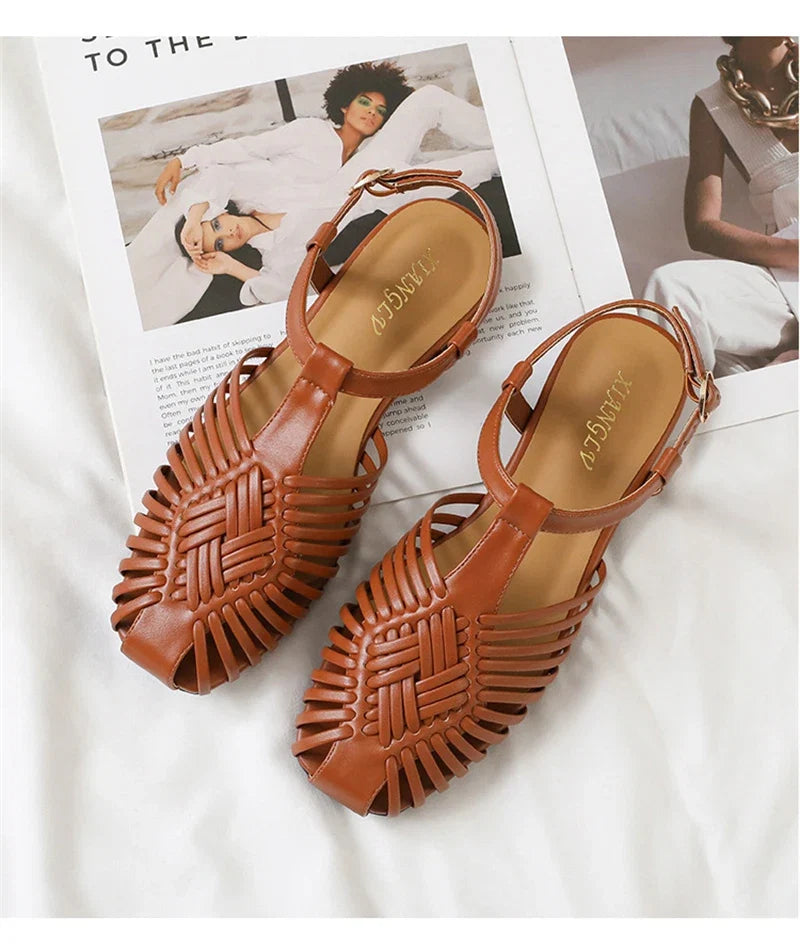 ZAROY Summer Women Gladiator Sandals Flat Ankle Strap Narrow Band Roman Shoes Casual Beach Vacation Hollow Out Big Size Sandalia LadyShow.Store