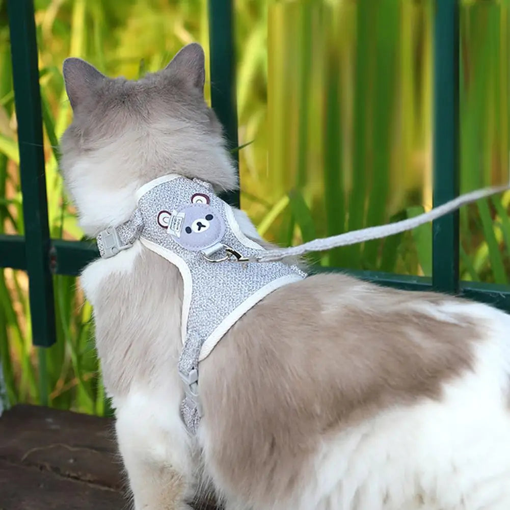 Cat Dog Harness with Lead Leash Adjustable Vest Mesh Breathable Adjustable Chest Harness Outdoor Walking Cat Pet Supplies Pi-Mart