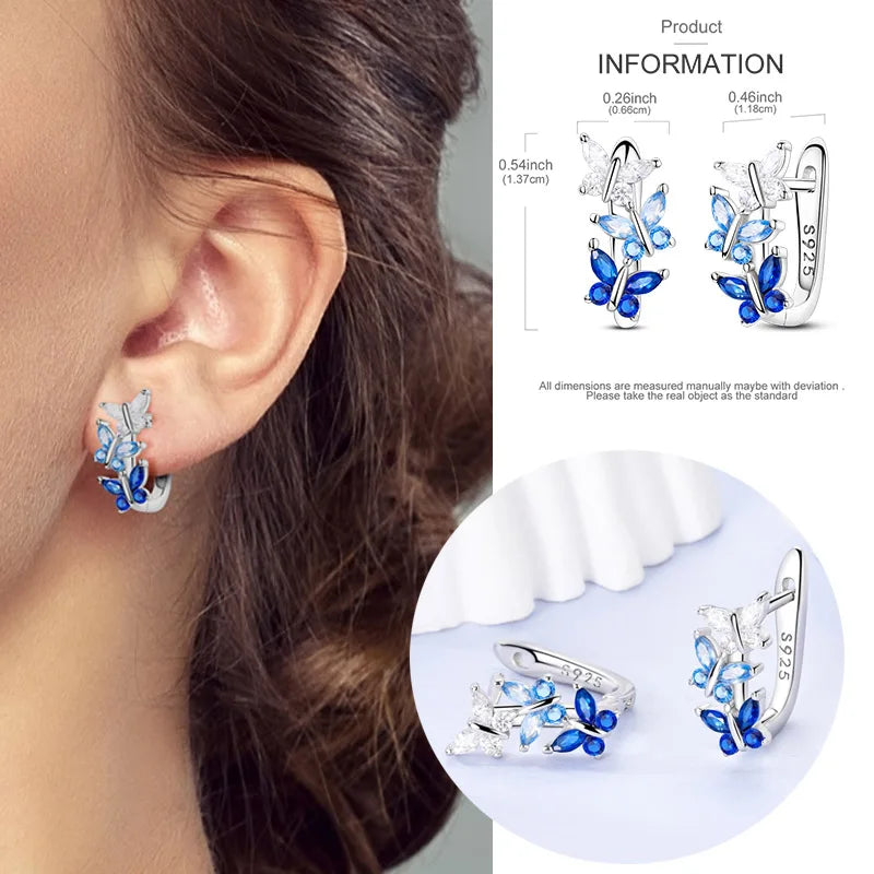 925 Sterling Silver Hoop Earring For Woman Night Sky Blue Purple Gemstone Original Earrings Fashion Jewelry Gift Pi-Mart