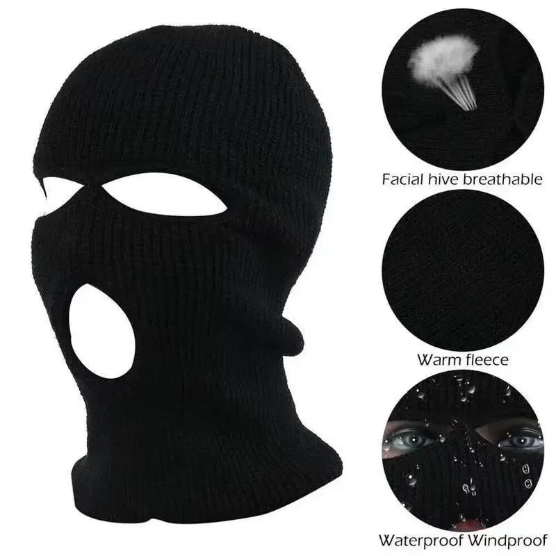 Winter Motorcycle Windproof Full Face Knit Hats Ski Mask Men Warm Wool Balaclava embroidery Winter hats Knitted 3 Holes Ski Mask Pi-Mart