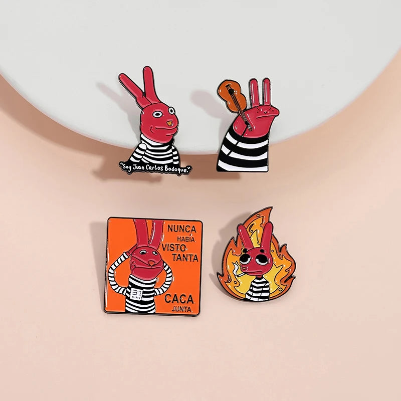 Red Rabbit Enamel Pins Custom NUNCA HABIA VISTO TANTA CACA JUNTA Brooches Lapel Badges Clothes Animal Jewelry Gift for Friends Pi-Mart