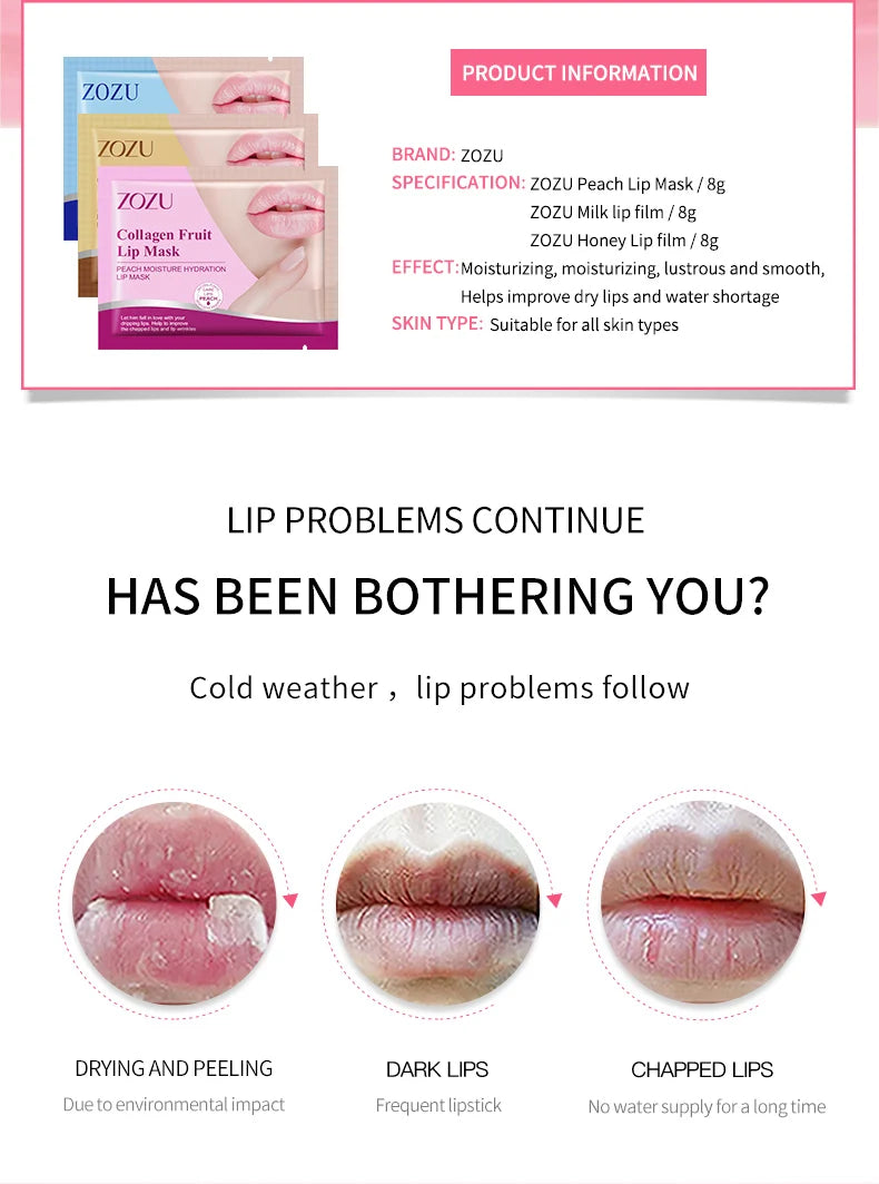 10pcs ZOZU Crystal Collagen Lip Mask Plump Lips Moisturizing Anti Wrinkles Nourishing Lip Patches Lips Plumper Skin Care Pi-Mart