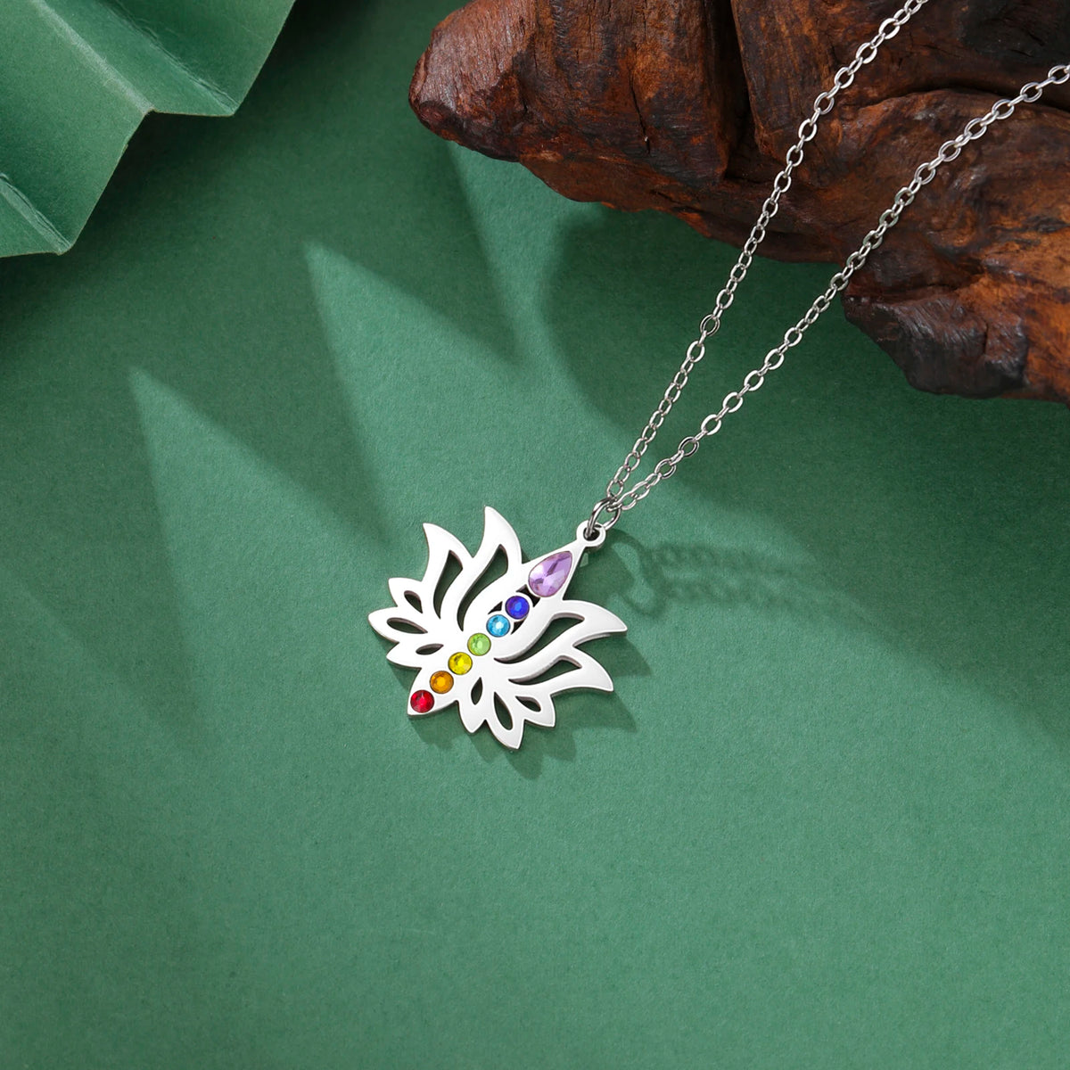 Gold Plated 7 Chakra Lotus Flower Necklace with Om Symbol Spiritual Yoga Jewelry Seven Colorful Zircon Lotus Flower Necklace Pi-Mart