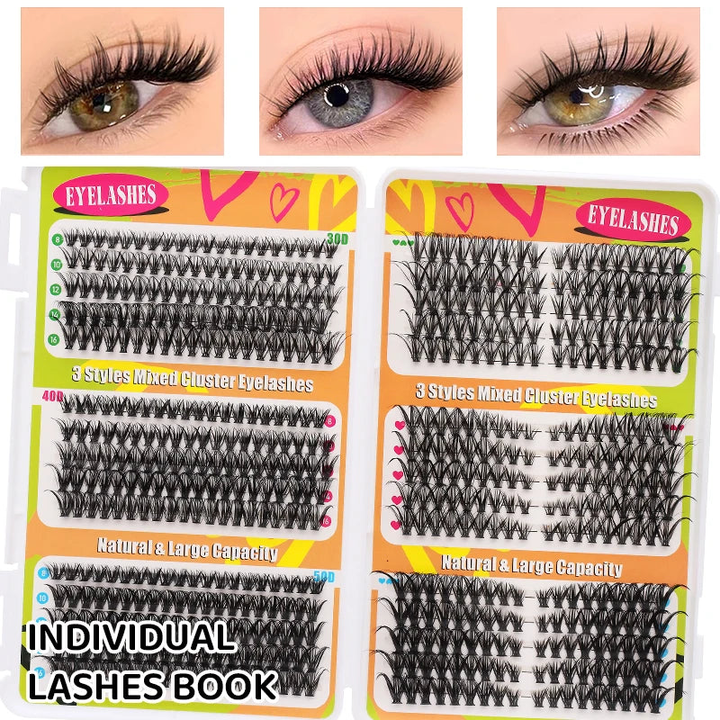 DINGSEN Eyelash Clusters Book Large Capacity Volume Individual Lashes Book Natural Long DIY Cluster Eyelash Extensions Makeup Pi-Mart