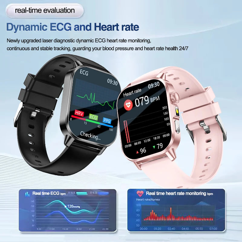 New Men Accurate Health Diagnosis ECG Smart Watch Blood Pressure Blood Oxygen Blood Fat Uric Acid Temp Bluetooth call Smartwatch Pi-Mart