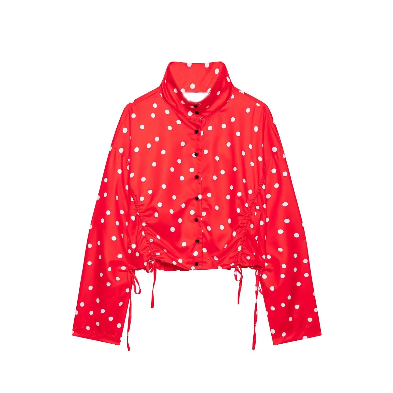 Women's Polka Dots Jacket with Tie New 2026 Spring Long Sleeve High Collar Loose Women Versatile Short Coats Chic Female Jackets LadyShow.Store