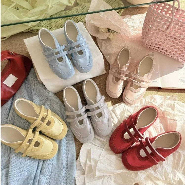 2026 Spring Autumn Women's Mary Janes | French Style Canvas Slip-on Flats | Wide Toe Box Velcro Soft Sole Casual Shoes Pi-Mart