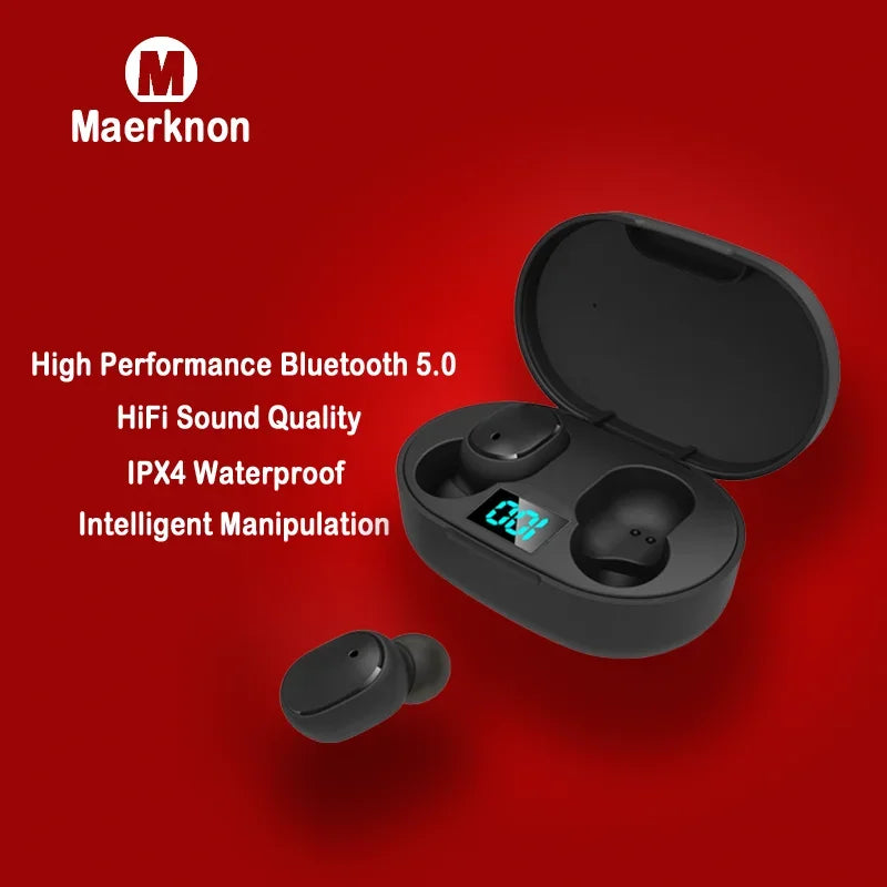 Digital Display Bluetooth Earphones with Mic TWS E6S Wireless Bluetooth Headset Noise Cancelling Headset for Xiaomi Huawei Oppo Pi-Mart