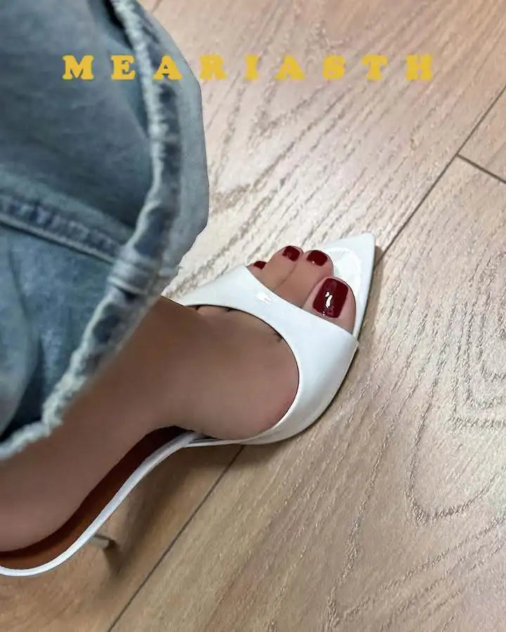 12/10cm pointed Open Toe High Heel Shoes Woman Summer OutsideSlipper Party Stiletto Luxury Designer Patent Leather Women Sandals LadyShow.Store