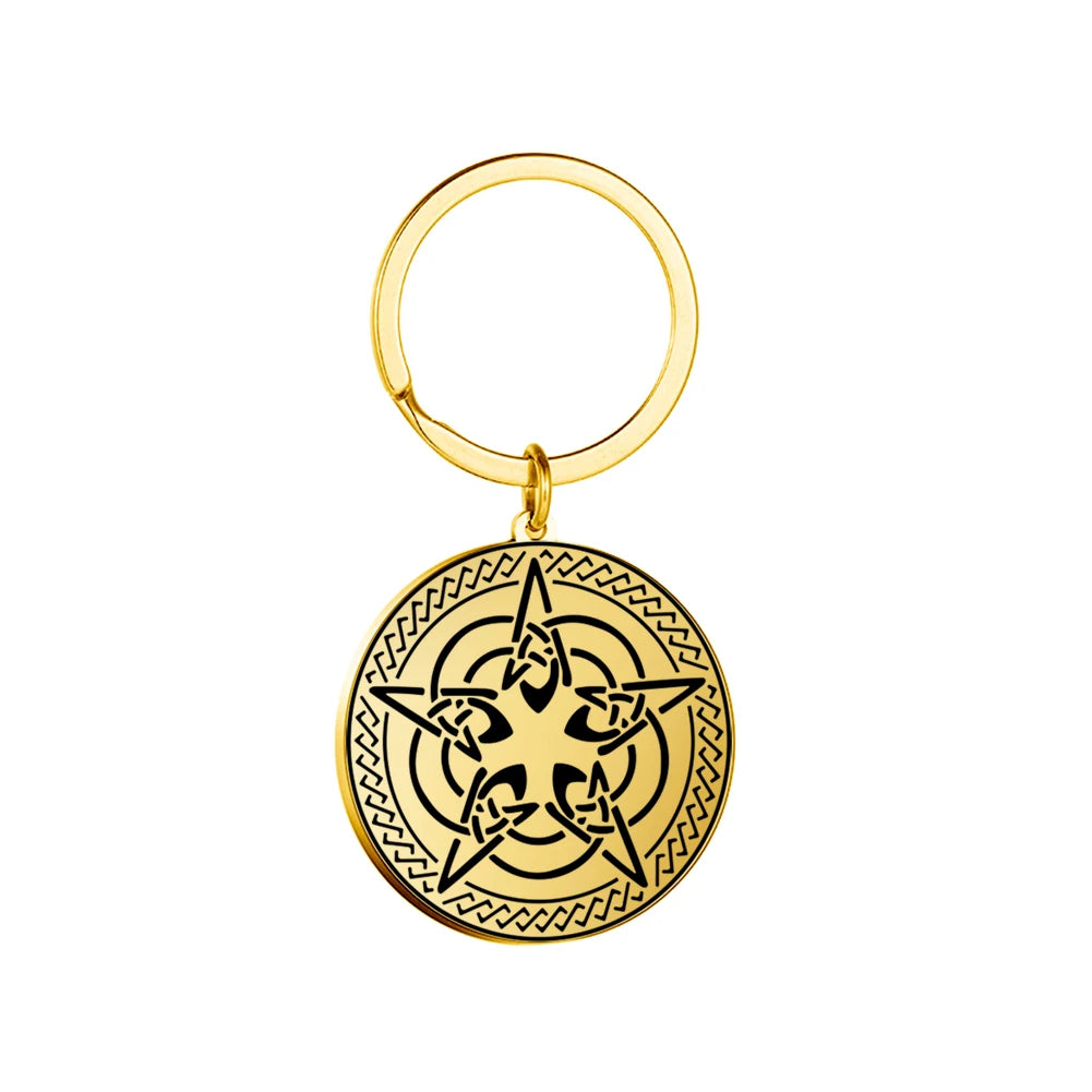 Dawapara Protection Secret Seal of Solomon Pendant Keychain Witchcraft Hexagram Wealth Fortune Amulet Stainless Steel Jewelry Pi-Mart