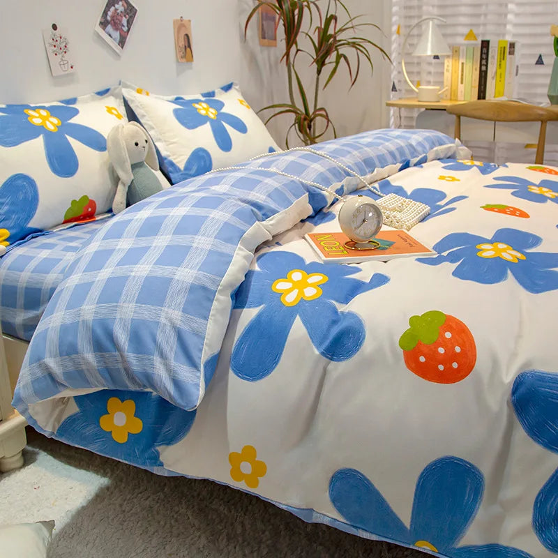 Daisy Printed King Size Duvet Cover Set with Sheets High Quality Washed Cotton Bedding Set Queen Home Bed Sets Comforter Covers LadyShow.Store