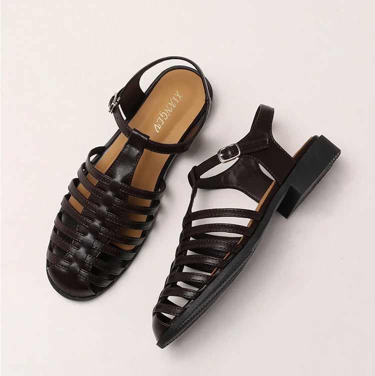 ZAROY Summer Cross Strap Flat Sandals Women Round Toe Ankle Buckle Hollow Casual Roman Sandalia Zapatos De Mujer сандали LadyShow.Store