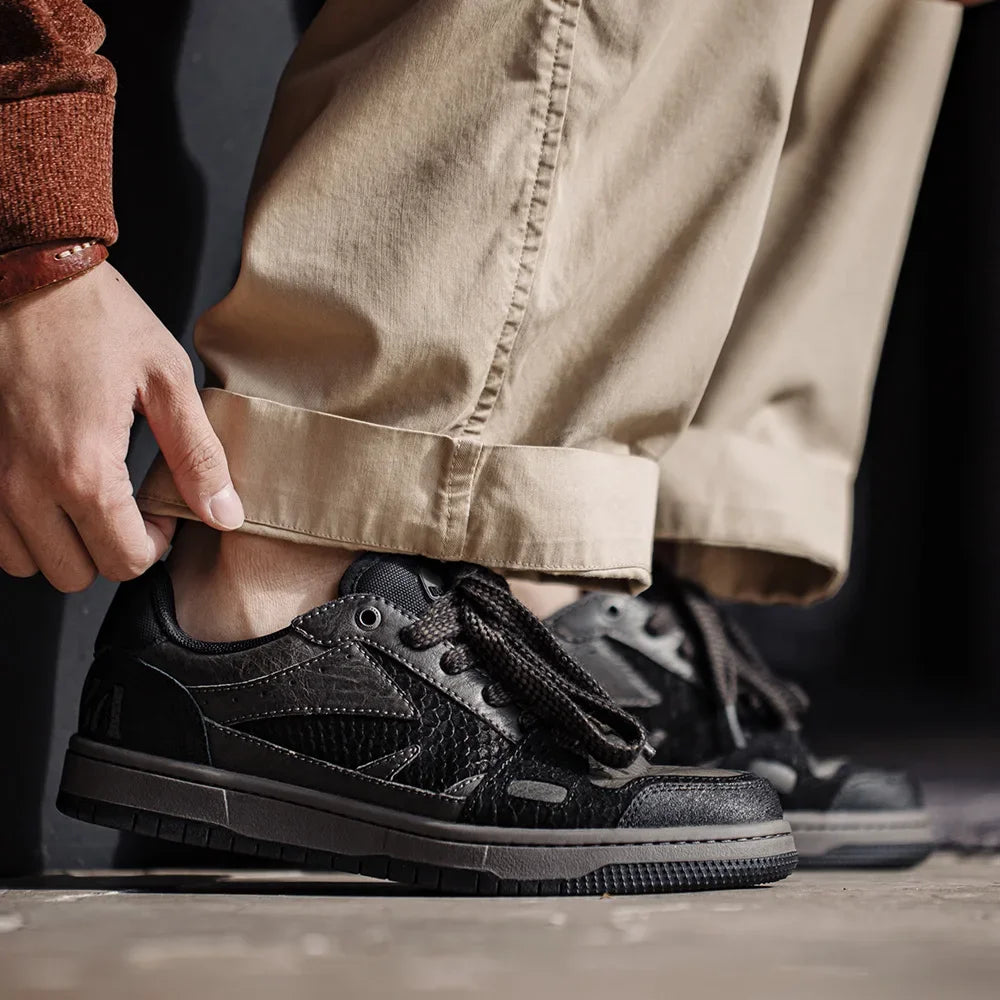 Maden Casual Snake Year Black Mamba Men's Sneakers Low-Top Flat Sole Versatile Black Shoes for Spring Autumn Skateboarding Shoes Pi-Mart