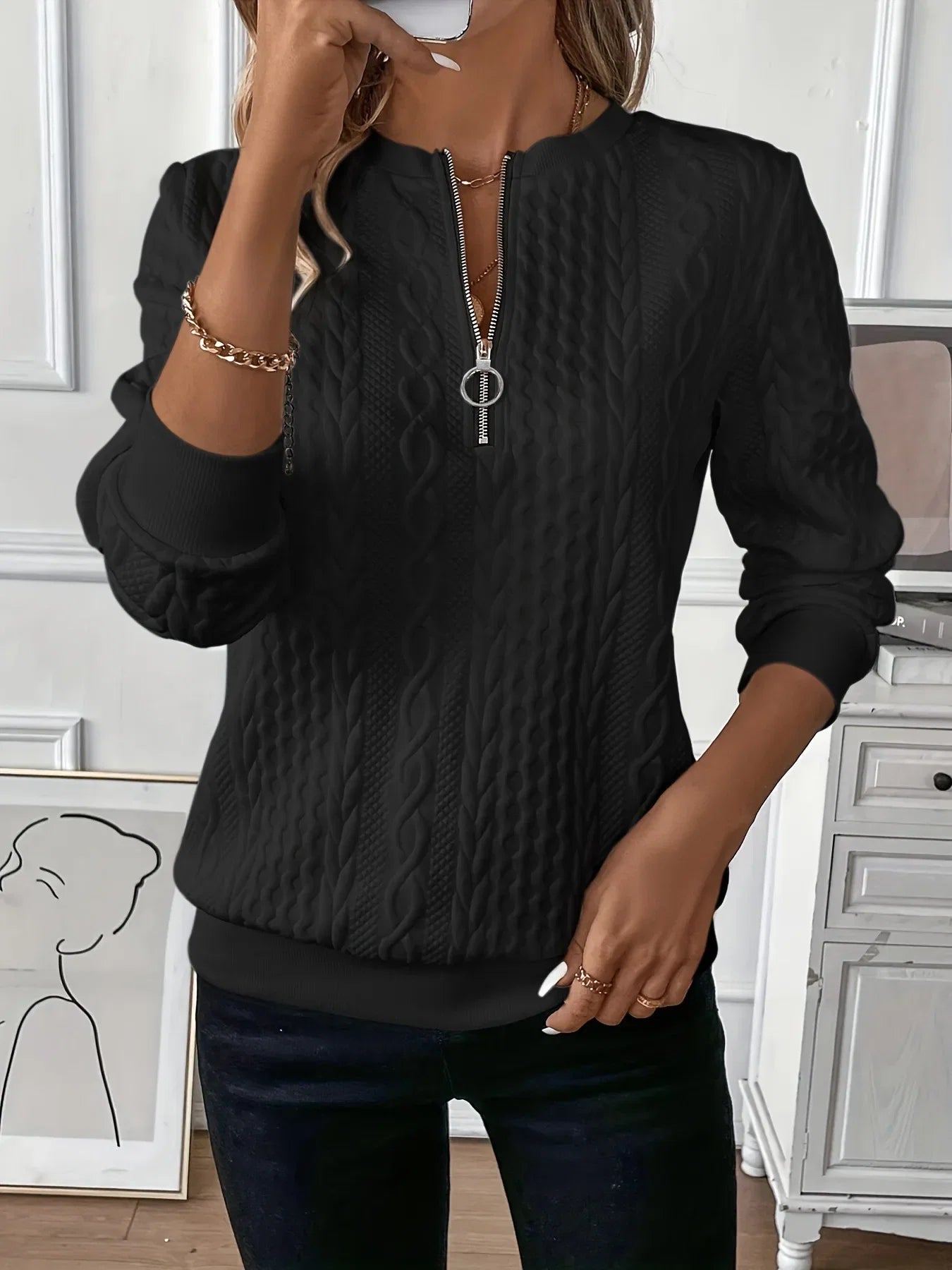 Women Fashion V Neck Long Sleeve Sweatshirt Autumn Winter Casual Loose Hoodie Solid Color Comfortable Pullovers Female 2025 LadyShow.Store