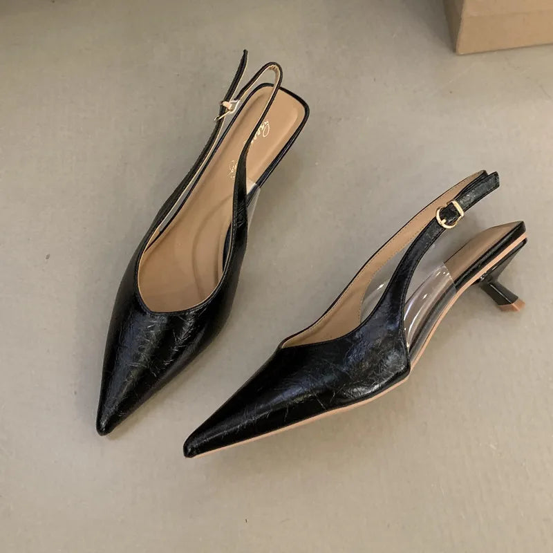 Bailamos Women Sandals Pointed Toe Elegant Low-heel Shoes Summer Fashion Slingback Woman Mules Shoes Pumps Dress Shoes LadyShow.Store