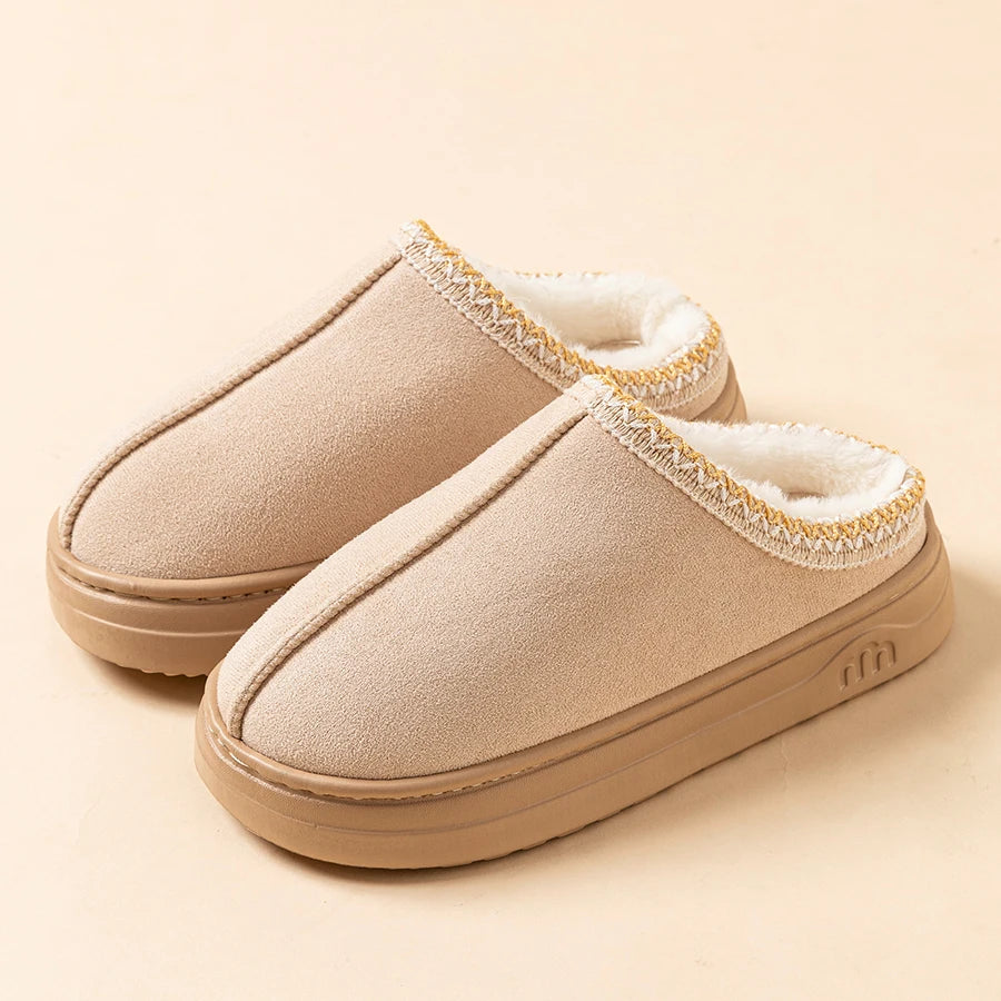Winter Women's Slipper Fashion Fuzzy Fur Anti-slip Soft Sole Outdoor Indoor Warm Comfort Men Leisure Plush Houseshoes Couple Pi-Mart