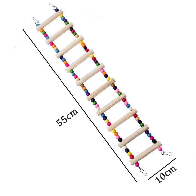Wooden Bird Toys Small Parrot Chewing Training Toys Cotton Rope Swing Hanging Ring Bell Bird Cage Climbing Ladders Pet Supplies Pi-Mart