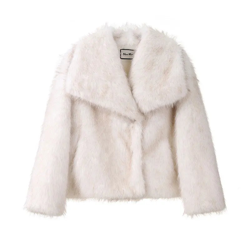 2024 Winter New Fashion Gradient Fluffy Fur Coat Women High Street Luxury Big Fur Collar Faux Fox Fur Jacket Female Overcoats LadyShow.Store