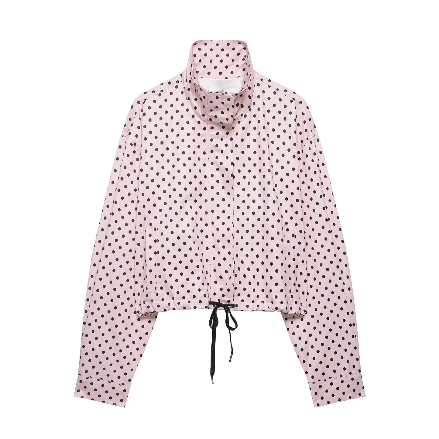 HH Fashion Women's Polka Dot Print Short Coats Autumn Long Sleeves Turtleneck Zipper With Pockets Drawstring Casual Jacket Pi-Mart