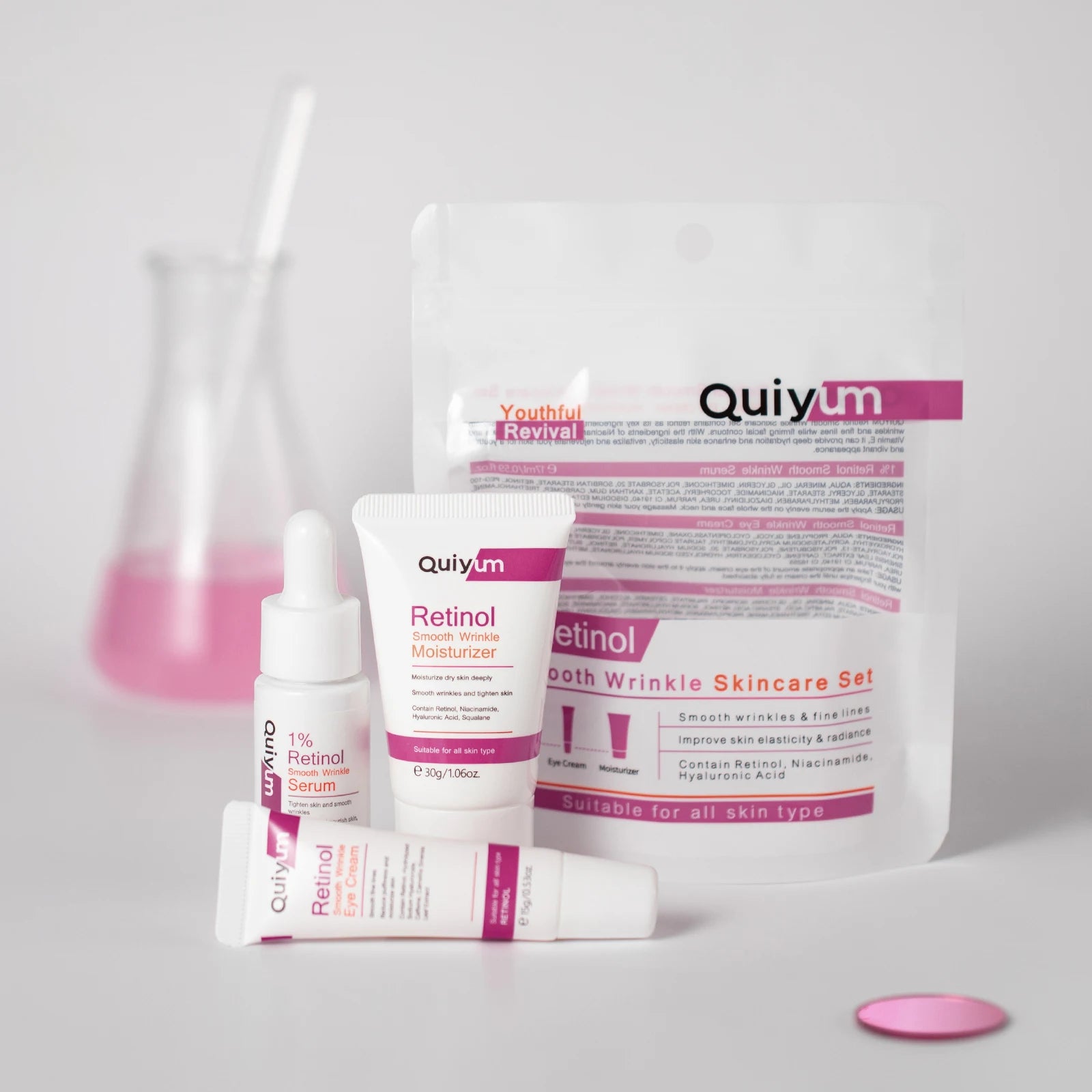 QUIYUM Retinol Smooth Wrinkle Skincare Set · For All Skin Types · Smooth Wrinkles & Fine Lines Improve Skin Elasticity & Radianc Pi-Mart