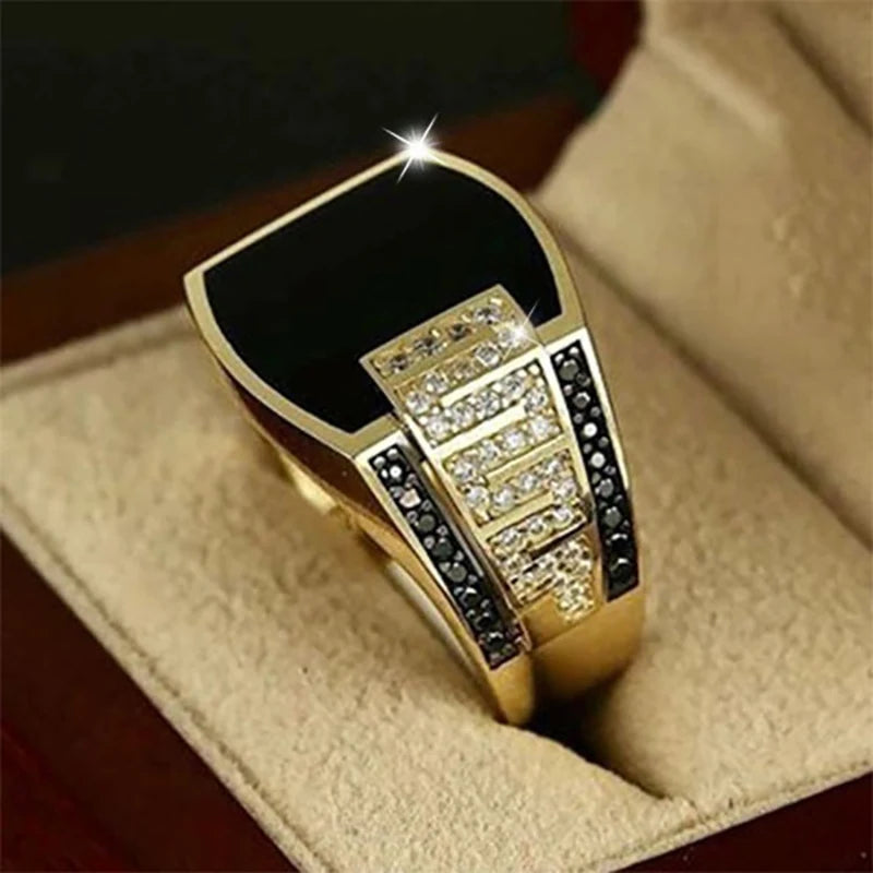 1PC/Lot Men's Silver Gold Alloy Drip-Glaze Rhinestone Wide Band Ring Perfect For Daily Wear Great Accessory Gift Pi-Mart